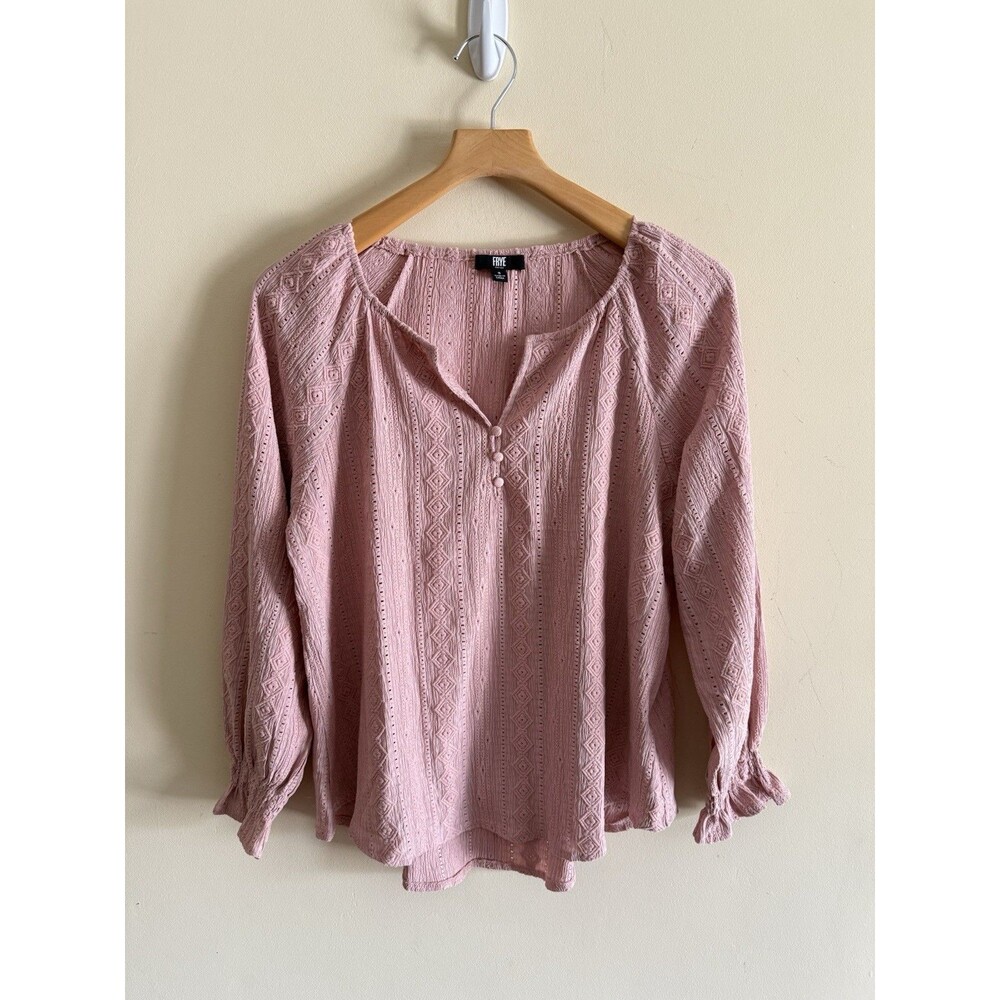 Frye Women's Textured Long Sleeve Peasant Mauve Salt Breeze Blouse‎ Small